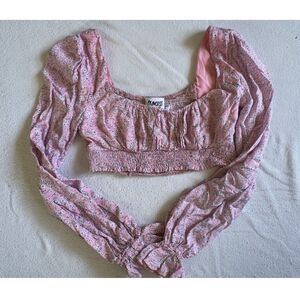 Princess Polly Susanna Smocked Floral long balloon sleeve crop top Size 0